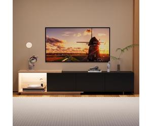 Meuble TV extensible 240 cm avec LED pour téléviseurs jusqu'à 65", buffet, table TV avec 3 tiroirs et étagères ouvertes, commode pour salon, chambre à coucher, chêne et noir
