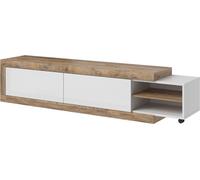 Meuble TV extensible de 200 à 240 cm, couleur chêne et blanc brillant, collection SINATRA.
