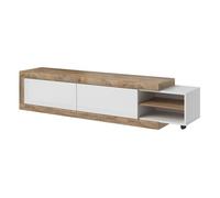 PRICE FACTORY just for you Meuble TV Extensible Sinatra - Chêne et Blanc Brillant - 2 Portes + niches - L200 à 240 x H43,4 x P40 cm