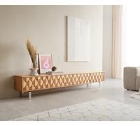 Meuble-TV Fevo 220 cm chêne naturel 4 portes pied en L inoxydable