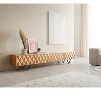 Meuble-TV Fevo 220 cm chêne naturel 4 portes pied en V métal noir