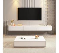 Meuble TV Flottant 120-300cm Meuble TV Flottant Etagères TV Murales Avec 2 Portes Et Tiroirs Console De Divertissement Moderne Centre Multimédia Grande Étagère De Rangement Sous La TV(White-A,300*20*2