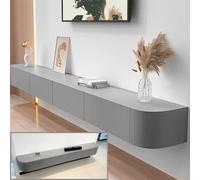 Meuble TV flottant à fixation murale, 180 cm, gris, unité de divertissement avec portes, console TV moderne pour salon et bureau, meuble mural flottant élégant