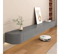 Meuble TV flottant à fixation murale avec porte, console multimédia, grand banc de rangement sous la télévision (gris, 260 cm), centre de divertissement moderne avec grand espace de rangement