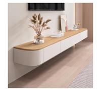 Meuble TV flottant à fixation murale avec portes, meuble de rangement moderne en bois massif pour salon, meuble TV d'angle rond (240 cm)