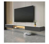 Meuble TV flottant à fixation murale, centre de divertissement moderne avec 2 tiroirs et étagère, dessus en ardoise, lumière LED, meuble TV élégant pour salon et chambre à coucher
