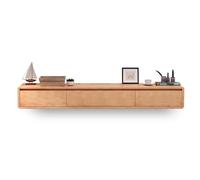 Meuble TV flottant avec 2 tiroirs - Console multimédia murale moderne pour petits appartements - Économie d'espace - Avec étagère flottante - Couleur bûche - 140 cm