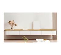 Meuble TV flottant blanc, étagère TV en bois massif avec tiroirs de rangement et dos creux, centre de divertissement à domicile, console multimédia murale, long support TV, table TV avec trou de câble