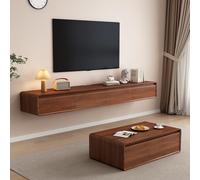 Meuble TV Flottant Bois Massif, Console Murale Fine Moderne avec Rangement Salon ou Gaming(Walnut,240CM)