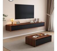 Meuble TV Flottant Bois Massif, Console Murale Fine Moderne avec Rangement Salon ou Gaming(Walnut+Black,240CM)