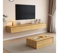 Meuble TV Flottant Bois Massif, Console Murale Fine Moderne avec Rangement Salon ou Gaming(Wood,200cm)