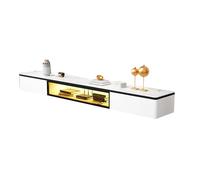 Meuble TV flottant, centre de divertissement moderne avec plateau en pierre, design peu encombrant, comprend deux tiroirs et des portes de rangement pour l'organisation du salon