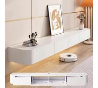 Meuble TV flottant élégant et moderne avec portes, console de rangement élégante pour salon et bureau (blanc brillant, 280 cm)