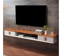 Meuble TV flottant en bois avec deux tiroirs pour le rangement, design moderne pour projecteur, routeur, boîte supérieure, 130 cm de long