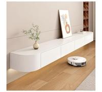 Meuble TV flottant en bois massif avec porte rabattable et tiroirs, multi-compartiments de rangement, console multimédia pour salon/chambre à coucher