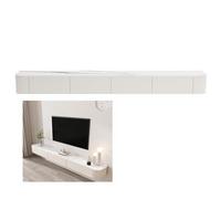 Meuble TV flottant en bois massif avec tiroirs et portes, rangement pour téléviseurs de 55 à 90 pouces, design blanc élégant, dimensions : 240 x 20 x 24 cm, parfait pour le salon et les espaces de