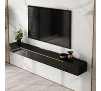 Meuble TV flottant en bois massif noir - Centre de divertissement mural avec 2 tiroirs, étagères de rangement multimédia, design moderne et élégant (200 cm)