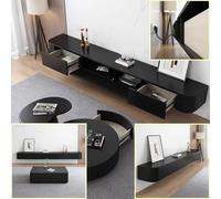 Meuble TV flottant en bois massif pour salon, console TV suspendue, disponible en tailles de 140 à 240 cm (noir, 260 x 20 x 24 cm) - Alternative élégante à la table basse
