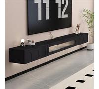 Meuble TV flottant en bois massif - Support mural flottant - Meuble TV à suspendre pour salon, chambre à coucher avec rangement (Néron, 140 x 25 x 24 cm)