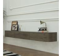 Meuble TV flottant en noyer avec tiroirs, grande console multimédia en bois massif, aucun assemblage nécessaire, 280 cm sous station de rangement TV, centre de divertissement élégant pour la maison