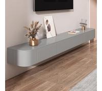 Meuble TV flottant gris avec tiroirs, pas de montage, console multimédia en bois massif de 280 cm, sous station de rangement TV, design élégant avec trous de filetage pour le salon