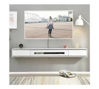 Meuble TV Flottant,Meuble de Rangement pour sous Le téléviseur,Gestion des câbles TV Mural,Petit Meuble TV pour Appartement avec 2 tiroirs et Porte vitrée (Couleur: Blanc + Noir,Taille: 120 cm