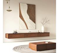 Meuble TV Flottant, Meuble multimédia Mural Minimaliste Moderne avec 2 tiroirs et 2 Portes rabattables, Console multimédia en Bois Massif(A,240cm/94.4in)