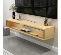 Meuble TV flottant moderne avec porte en verre rabattable pour salon, chambre à coucher et salle multimédia - Petite console TV élégante pour un rangement peu encombrant