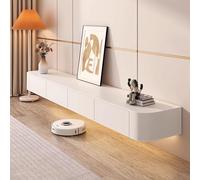 Meuble TV flottant moderne blanc - Unité de divertissement murale de 240 cm avec portes pour salon et bureau Solution de décoration d'intérieur contemporaine