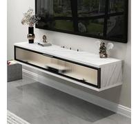 Meuble TV flottant moderne - Centre de divertissement blanc avec porte en verre rabattable - Étagère murale pour le salon - Meuble TV compact long, solution de rangement élégante.