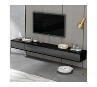 Meuble TV flottant moderne - Console multimédia murale avec 2 tiroirs, meuble TV élégant pour petits appartements, gris et noir, gain de place sous la télévision (220 cm)