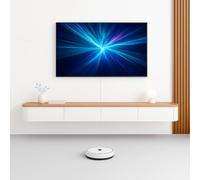 Meuble TV flottant moderne de 120 à 300 cm, console multimédia élégante avec portes et tiroirs rabattables, grand meuble TV de rangement (bois, blanc, 240 cm)