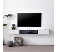 Meuble TV flottant moderne de 180 cm, console multimédia murale avec 2 tiroirs, étagère centrale de divertissement élégante pour la maison, le salon et le bureau (blanc et noir)