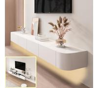 Meuble TV flottant moderne en bois massif avec portes, console multimédia murale spacieuse, meuble TV élégant avec lumières LED, centre de divertissement à domicile (blanc, 220 x 30 x 20 cm)