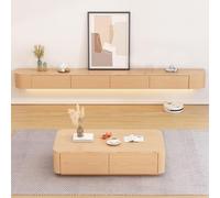 Meuble TV flottant moderne en bois massif - Centre de divertissement mural avec rangement spacieux, porte élégante et étagères flottantes pour téléviseurs de 280 cm - Console multimédia.
