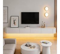 Meuble TV Flottant Mural avec Rangement Et Tiroirs Console Multimédia Suspendue en Bois avec Portes Et Passe-Câbles Support TV Suspendu pour Salon Et Chambre 120-300 Cm(White+LED,280cm)