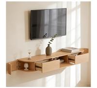 Meuble TV Flottant Mural Console Multimédia Gaming Grand Rangement Divertissement, Console De Rangement pour Télévision, Top Box, Câble, Routeur, pour Salon, Chambre À Coucher.(Natural-B,180)