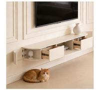 Meuble TV Flottant Mural Console Multimédia Gaming Grand Rangement Divertissement, Console De Rangement pour Télévision, Top Box, Câble, Routeur, pour Salon, Chambre À Coucher.(White-B,180)