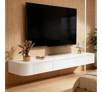 Meuble TV Flottant Mural en Bois avec Rangement Et Tiroirs Étagère TV Suspendue avec Portes Et Gestion des Câbles Console Multimédia Murale pour Salon Chambre Bureau 120-300 Cm(White,220cm)
