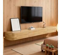 Meuble TV Flottant Mural en Bois avec Rangement Et Tiroirs Étagère TV Suspendue avec Portes Et Gestion des Câbles Console Multimédia Murale pour Salon Chambre Bureau 120-300 Cm(Natural,280cm)
