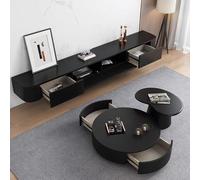 Meuble TV flottant noir avec tiroirs, aucun assemblage nécessaire, grande console multimédia en bois massif, 280 cm sous station de rangement TV, centre de divertissement élégant pour la maison