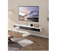 Meuble TV Flottant-VEVOR-140 cm-Console Multimédia Murale avec Passe-câbles-pour Lecteur DVD, Décodeur, Console de Jeux-Blanc