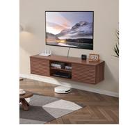 Meuble TV Flottant-VEVOR 152 cm-Console Multimédia Murale avec Étagère Réglable et Porte Coulissante-2 Niveaux-Noyer