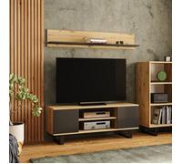 Meuble TV Focus 135 cm Armoire TV chêne artisan/noir, pieds métal loft