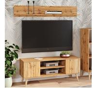 Meuble TV Focus 135 cm Armoire TV chêne doré, pieds bois, style scandinave