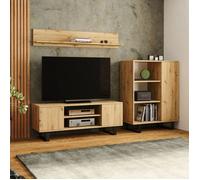 Meuble TV Focus 135 cm Armoire TV chêne doré, pieds métal loft