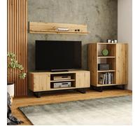 Meuble TV Focus 155 cm Armoire TV chêne artisan, pieds métal loft