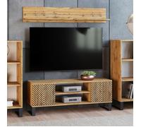 Meuble TV FOCUS Armoire TV L 135 x P 40 x H 49 cm chêne doré, pieds métal loft