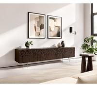 Meuble-TV Follia 200 cm brun manguier 4 portes Pieds angulaires en acier inoxydable brossé