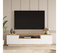 Vente-unique Meuble TV LOTULA – 3 portes et 1 niche – Blanc et naturel